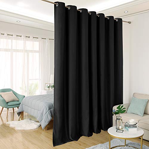 Product Cover Deconovo Wide Blackout Curtain for Sliding Glass Door Room Divider Curtain Thermal Insulated Blackout Patio Door Curtain Panel, 8.3ft Wide x 7ft Tall, 1 Panel, Black