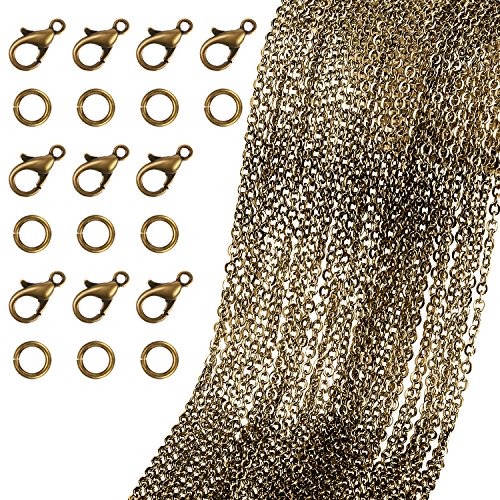 Product Cover TecUnite 40 Feet Bronze Plated Round Cable Link Chain Necklace with 30 Lobster Clasps and 30 Jump Rings for Necklace Jewelry Accessory