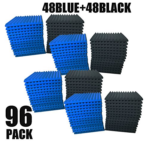 Product Cover 96 Pack BLUE/BLACK Acoustic Foam Panel Wedge Studio Soundproofing Wall Tiles 12