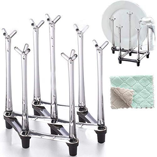 Product Cover Marbrasse Retractable Cup Drying Rack, Drinking Glass and Sports Bottle Drainer Stand, Plastic bag dryer and Mug Tree with Non-slip Bottom For Kitchen Countertop
