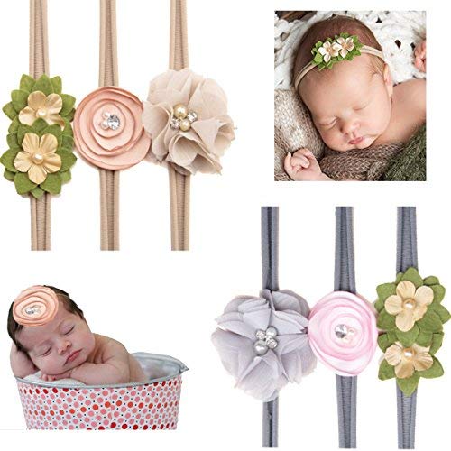 Product Cover 6Pcs Baby Headbands Flowers Soft Elastic Hair Bands Nylon Headband for Baby Girls Newborn Infant Toddlers
