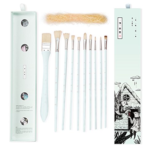 Product Cover Miya Artist Paint Brushes Set for Acrylic Oil Watercolor Face & Body Gouache Painting with Hog Hairs,Nice Gift for Artist,Kids & Adults,10 Pcs（Green）