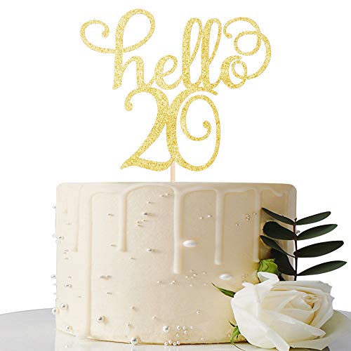Product Cover Hello 20 Cake Topper-20th Birthday/Wedding Anniversary Party Sign Decorations