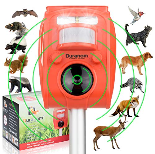 Product Cover DURANOM Ultrasonic Animal Repellent Outdoor - Cat Deer Repeller Solar Powered - Motion Sensor Flashing Strobe Pest Deterrent (Hunters Orange)