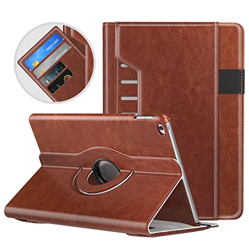 Product Cover MoKo Case Fit Apple iPad 9.7 Inch 5th/6th Generation 2018/2017（iPad5/iPad6）/ iPad Air/iPad Air 2 Tablet - 360 Degree Rotating Cover Case with Document Card Slots, Auto Wake/Sleep, Brown