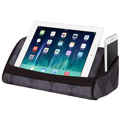 Product Cover LapGear Designer Tablet Pillow Stand with Phone Pocket - Gray Argyle - Fits Most Tablet Devices - Style No. 35538