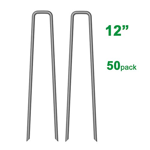 Product Cover MySit 50 Pack 12 inch Garden Stakes Tent Stakes Galvanized Landscape Staples, 11 Gauge Steel Ground Tent Pegs Pins Garden Staples Lawn Staples for Securing Landscape Weed Fabric and Fences