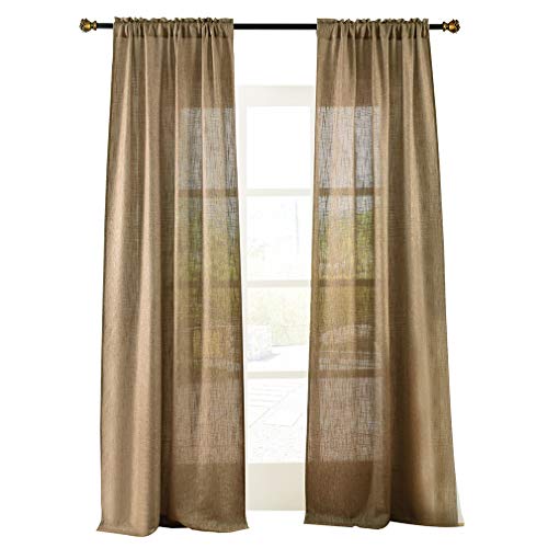 Product Cover Valea Home Soft Burlap Natural Tan Rod Pocket Window Curtain Panels for Living Room Patio Door, 37