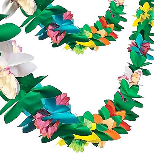 Product Cover FuturePlusX Paper Garland Decorations, 2PCS Hibiscus Garland Flower Banner Tropical Paper Flowers Luau Party Decorations