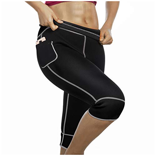 Product Cover Women Weight Loss Hot Neoprene Sauna Sweat Pants with Side Pocket Workout Thighs Slimming Capris Leggings Body Shaper