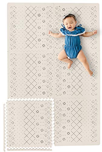 Product Cover Yay Mats Stylish Extra Large Baby Play Mat. Soft, Thick, Non-Toxic Foam Covers 6 ft x 4 ft. Expandable Tiles with Edges Infants and Kids Playmat Tummy Time Mat (Carter Mudcloth Tan)