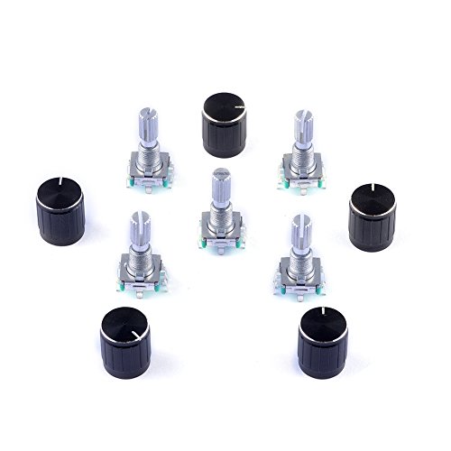 Product Cover Cylewet 5Pcs 360 Degree Rotary Encoder Code Switch Digital Potentiometer with Push Button 5 Pins and Knob Cap for Arduino (Pack of 5) CYT1100