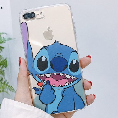 Product Cover Soft TPU Clear Blue Stitch Case for iPhone 7+ 7Plus 8+ 8Plus Large Size 5.5 Screen Ultra Slim Fit Disney Cartoon Finger Love Red Heart Protective Cool Lovely Cute Fashion Gift Girls Teen Kids Boys