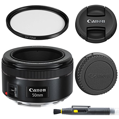 Product Cover Canon EF 50mm f/1.8 STM: Lens with Glass UV Filter, Front and Rear Lens Caps, and Deluxe Cleaning Pen, Lens Accessory Bundle 50 mm f1.8 - International Version