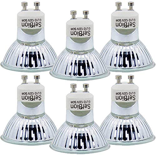 Product Cover GU10 Halogen Light Bulb, MR16 Light Bulbs 120V/50W, Glass Cover & Dimmable, 500 Lumens Warm White, High Efficiency Halogen Flood Light Bulbs for Indoor (6 Pack)