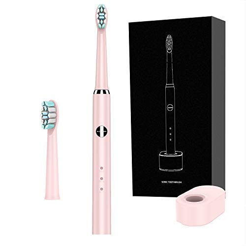 Product Cover SHAOJIER Electric Toothbrush Clean as Dentist Rechargeable Sonic Toothbrush 3 Brushing Modes Timer of 2 Minutes 4 Hours Charge Minimum 30 Days Use Waterproof 2 Replacement Heads Pink