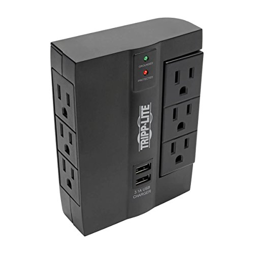 Product Cover TRIPP LITE 6 Outlet Surge Protector Power Strip, 3 Rotatable Outlets, Wall Tap/Direct Plug in, 1080 Joules, 2 USB Charging Ports, Limited Warranty & $20, 000 Insurance (SWIVEL6USB)