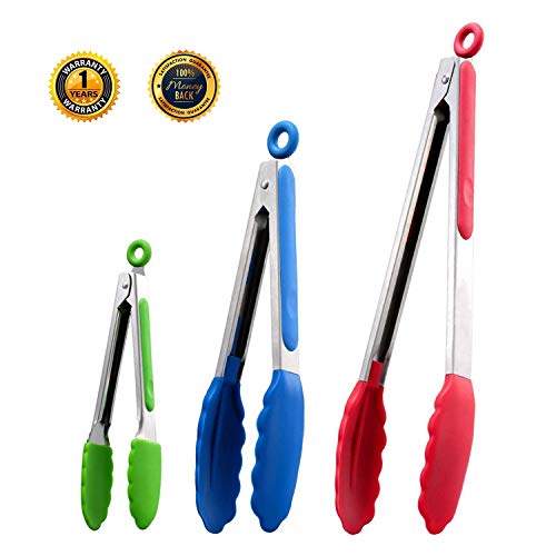 Product Cover DAILY KISN Kitchen Tongs Set of 3, Stainless Steel Tongs with Silicone Tips for Cooking, Barbecue, BBQ Grill (Multicolor)