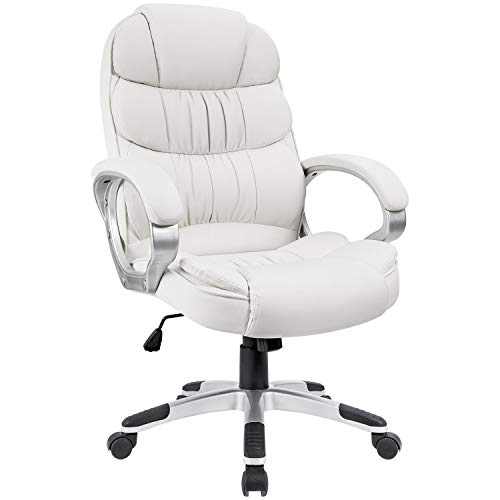 Product Cover Homall Office Chair High Back Computer Chair Ergonomic Desk Chair, PU Leather Adjustable Height Modern Executive Swivel Task Chair with Padded Armrests and Lumbar Support (White)