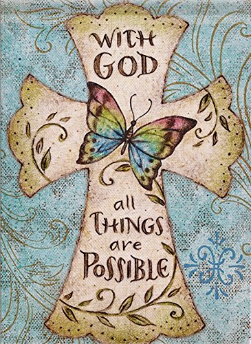 Product Cover Dyrenson Decorative Outdoor Religious Garden Flag Cross, Home Christian Faith House Yard Flag, with God All Things are Possible Garden Yard Decoration, Butterfly Seasonal Outdoor Flag 12.5 x 18 Easter