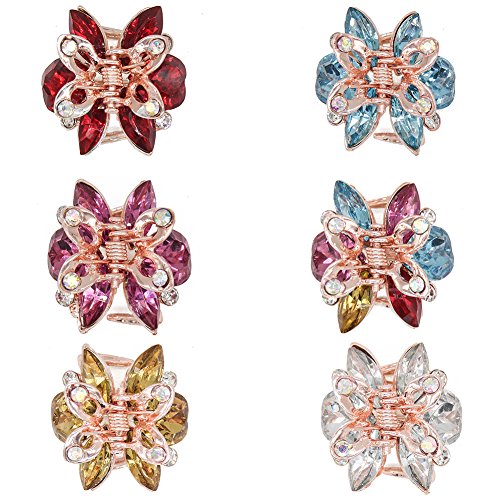 Product Cover Yeshan Vintage Rhinestone and Crystal Metal Jaw Claw Hair Clip,Small Flower Design Barrettes for Women,pack of 6.