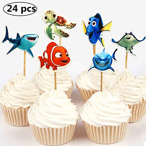 Product Cover NF orange 24pc Finding Dory Marlin Nemo Destiny Candy Bar Cupcake Topper for Baby Shower Kids Birthday Party Supplies