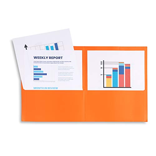 Product Cover Blue Summit Supplies 25 Two Pocket Folders, Designed for Office and Classroom Use, Orange, 25 Pack Colored 2 Pocket Folders