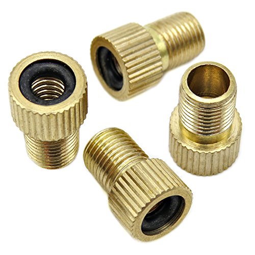 Product Cover Bike Bits Brass Presta Valve Adapter - Convert Presta to Schrader - French/UK to US - Inflate Tire Using Standard Pump or Air Compressor (4 Pack)