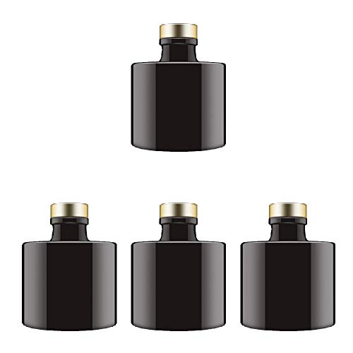 Product Cover Feel Fragrance  Black Glass Diffuser Bottles Round Diffuser Jars with Gold Caps Set of 4 - 2.95 inches High, 100ml 3.4ounce. Fragrance Accessories Use for DIY Replacement Reed Diffuser Sets.