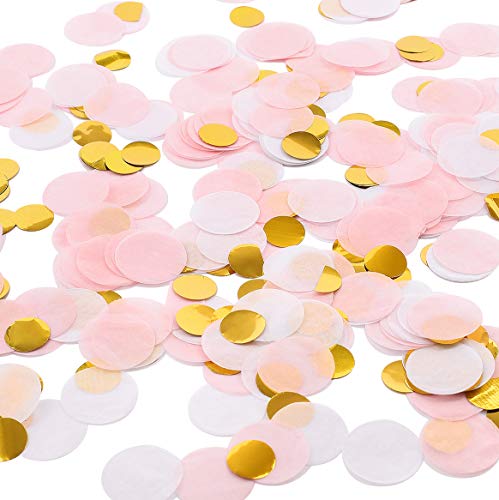 Product Cover Whaline Round Tissue Confetti 6000 Pcs Paper Table Confetti Dots for Valentine's Day,Wedding Party Baby Shower and Balloon Decorations, 1 inch (Pink, White, Gold)