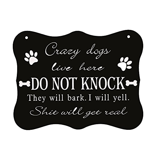 Product Cover WaaHome Funny Dog Sign,Do Not Knock Sign,Crazy Dogs Live Here Signs, No Soliciting Sign for House