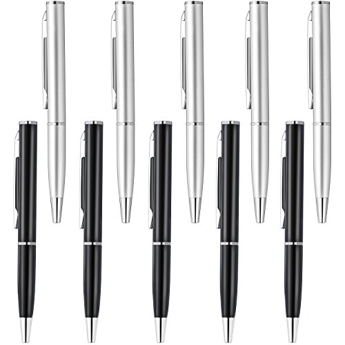Product Cover 10 Pieces Mini Metal Pens 3.5 inch Miniature Pen Small Pocket Size Pens for Signature Calligraphy Executive Business, Black, Silvery