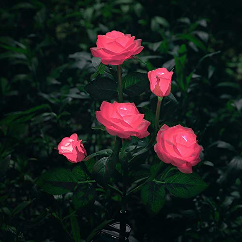 Product Cover XLUX New Material Outdoor Realistic Solar Powered Rose Lights Flower Stake, for Garden Patio Yard Pathway Decoration, Pink