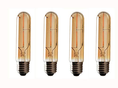 Product Cover JKLcom Vintage Edison LED Bulb 4 Pack,T10/T30 LED Bulbs 2W Antique COB Tubular Filament LED Bulb Tubular Edison Style LED Filament Bulb T10,Dimmable,E27 Medium Base,Warm White 2300K,Amber Glass Cover