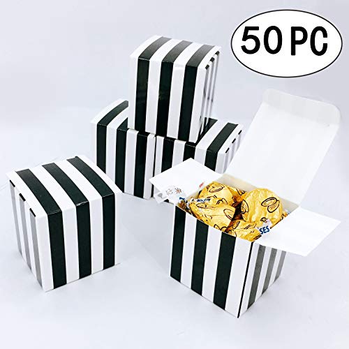 Product Cover Small Cube Candy Boxes Bulk Black and White Strips Party Favors Gift Boxes Baby Shower Thank You Treat Boxes Graduation Party Boxes Supplies, 2x2x2 inch, 50pc