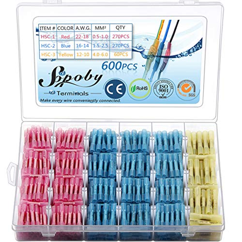 Product Cover 600 PCS Heat Shrink Butt Connectors Sopoby Electrical Connectors Wire Terminals Insulated Waterproof Marine Automotive Copper Connectors
