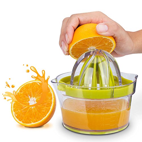 Product Cover Elindio 011402 Citrus (2018 Upgrade 4 in 1), Orange Manual Hand Squeezer Space Saving Kitchen Juicer with Garlic Grater, Anti-Slip Non-Marking Silicone, 148X80MM, Green