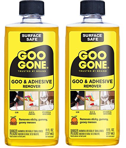Product Cover Goo Gone Adhesive Remover - 2 Pack - 8 Ounce - Surface Safe Adhesive Remover Safely Removes Stickers Labels Decals Residue Tape Chewing Gum Grease Tar Crayon Glue