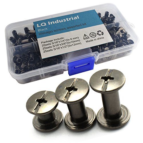 Product Cover LQ Industrial 75 Sets Black M5 Chicago Screw Assorted Kit Slotted Phillip Head Binding Screws Rivet Assembly Bolt Nail Rivet for Book Binding DIY Leather Craft M5x6 M5x10 M5x12