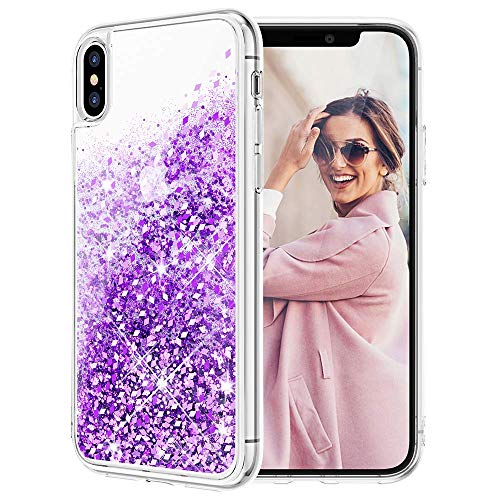 Product Cover Caka iPhone X Case, iPhone Xs Glitter Case Liquid Series Girls Luxury Fashion Bling Flowing Liquid Floating Sparkle Glitter Cute Soft TPU Case for iPhone X XS (Purple)
