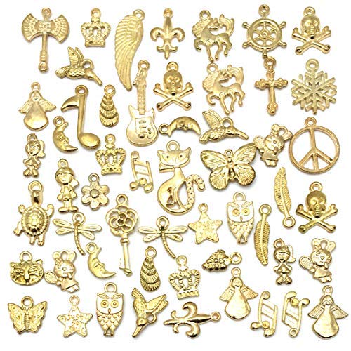 Product Cover Wholesale Bulk 50PCS Mixed Charms Pendants DIY for Jewelry Making and Crafting, Gold