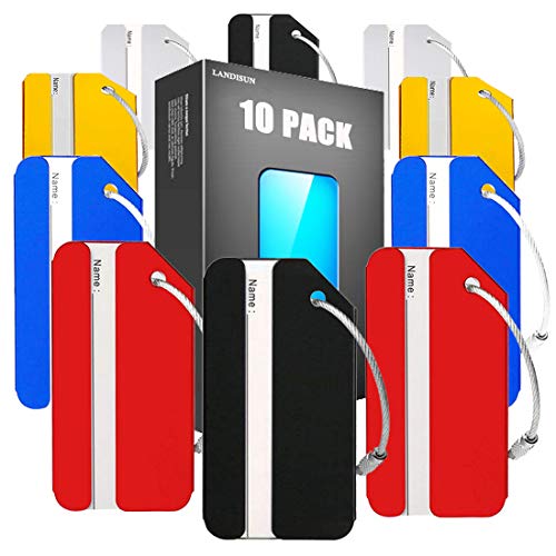 Product Cover Landisun Luggage Tags Baggage Id Personalized Metal Tag Name Suitcase Colorful Travel Labels for Women Men of 10 Pack (10 Sets)