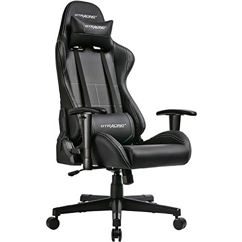 Product Cover GTRACING Gaming Chair Racing Chair PU Leather Ergonomic High-Back Adjustable Height Professional E-Sports Chair with Headrest and Lumbar Pillows GTBEE Black