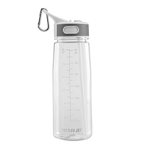Product Cover BOTTLED JOY Water Bottle, Reusable Sports Water Bottle with Straw and Handle BPA-Free Leak Proof Drinking Bottle for Travel Outdoor Hiking Camping, 28 oz 800ml (Clear)