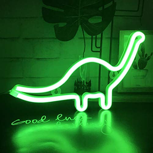 Product Cover QiaoFei Neon Light LED Dinosaur Sign Shaped Decor Light,Wall Decor for Christmas,Birthday Party,Kids Room, Living Room, Wedding Party Decor(Green)