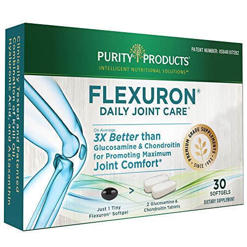 Product Cover Flexuron Joint Formula by Purity Products - 3X Better Than Glucosamine and Chondroitin - Starts Working in just 7 Days - Krill Oil, Low Molecular Weight Hyaluronic Acid, Astaxanthin - 30 Count