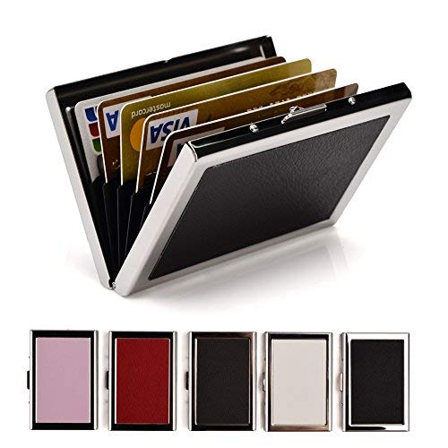 Product Cover RFID Credit Card Holder Wallets for Women & Men, Slim Stainless Steel and PU Leather Credit Card Protector for Holding Debit ATM Card