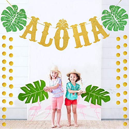 Product Cover TMCCE Hawaiian Aloha Party Decorations Large Gold Glittery Aloha Banner for Luau Party Supplies Favors
