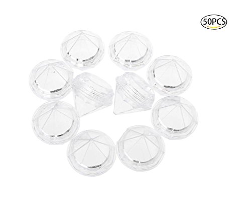 Product Cover Healthcom 50 PCS 5 Gram Diamond shaped Clear Jars Cosmetic Jars Makeup Plastic Jars with Lids Cosmetic Sample Trial Case Compact Storage Box for Cosmetics Lotion Creams Make Up