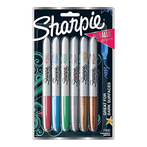 Product Cover Sharpie Metallic Permanent Markers, Fine Point, Assorted Colors, 6-Count Permanent Marker (2029678)